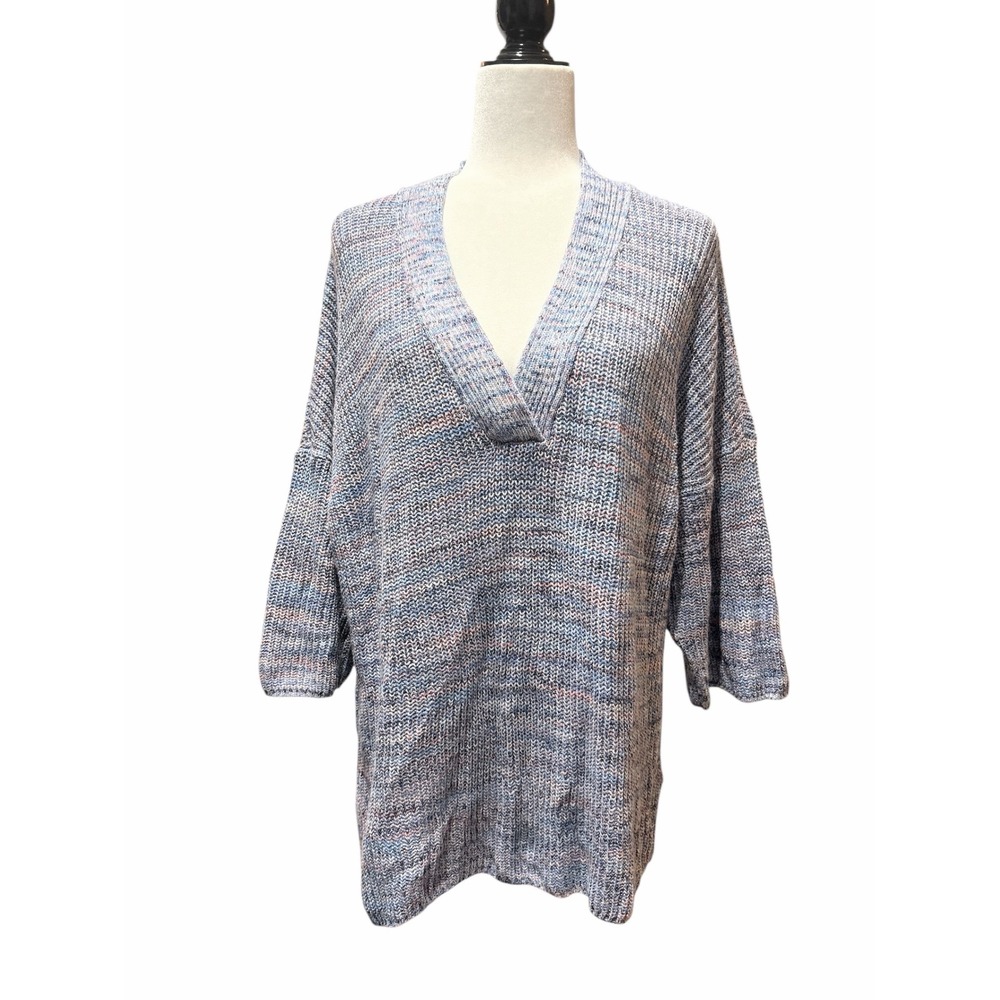 J Jill Petite XL Multi Color V Neck Sweater Knit 3/4 Sleeve
